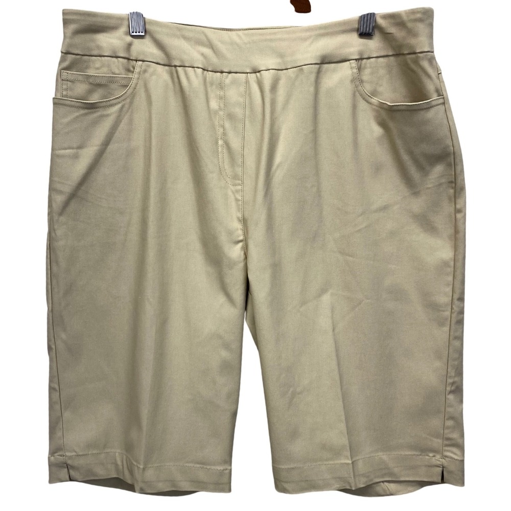 Drapers & Damons Womens L‎ Tan Pull On Stretch Twill Bermuda Shorts Rayon Blend